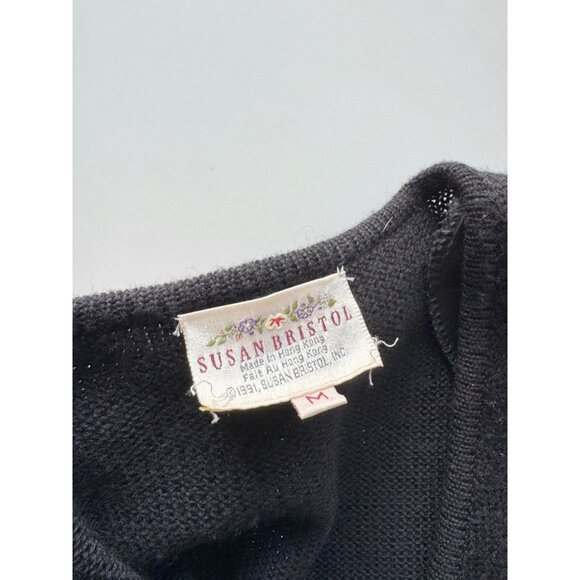 Vintage 90's SUSAN BRISTOL Black Knit Chenille Floral Cardigan, Size M - Picture 9 of 11